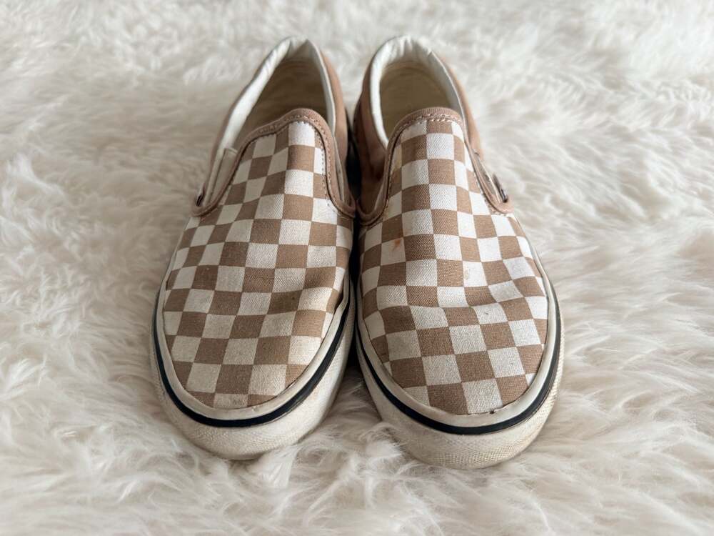 Vans Classic Slip-On Checkerboard Tan White Shoes Women's 6.0 Men's 4.5